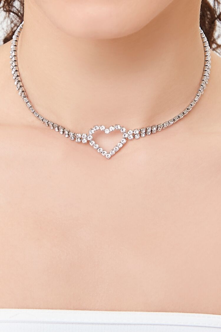 Women’s Faux Gem Heart Choker Necklace in Silver/Clear Accessories on sale 2022