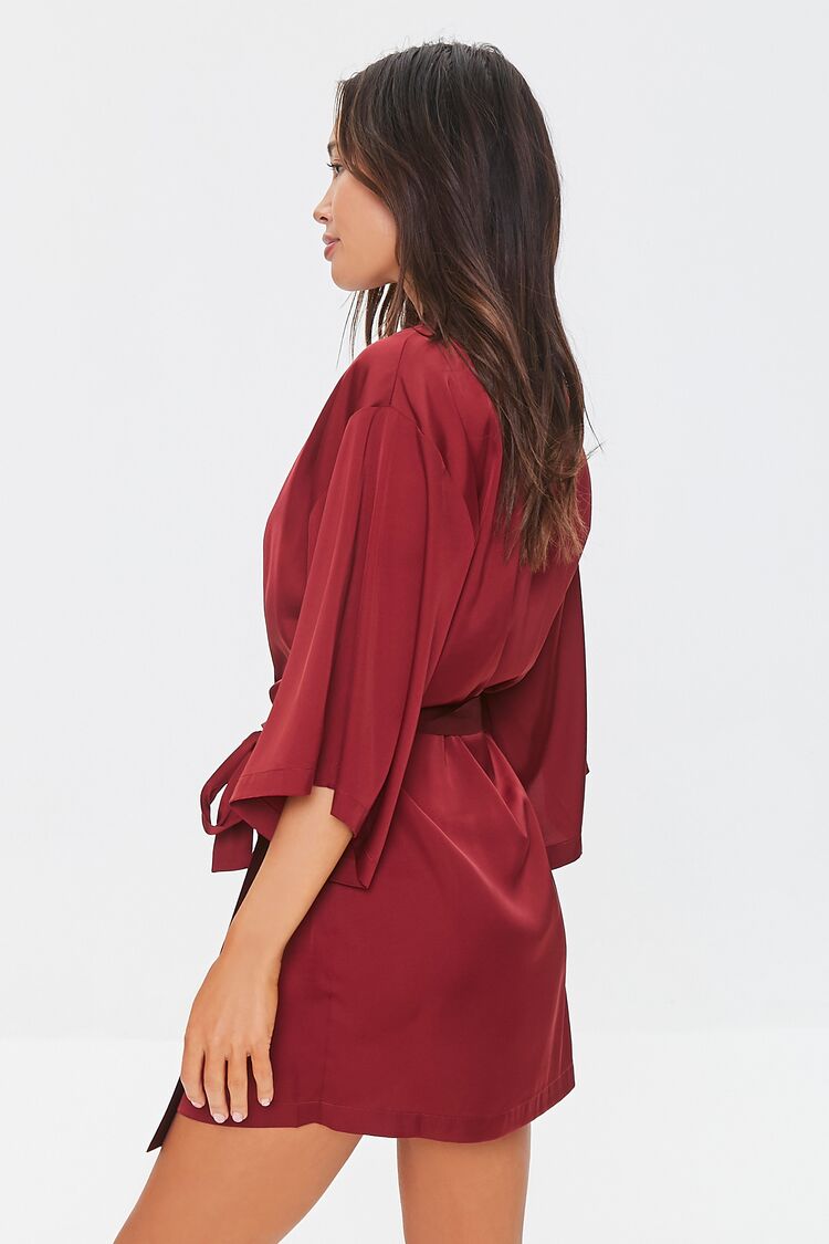 Women Belted Satin Robe in Sangria Large FOREVER 21 on sale 2022 2