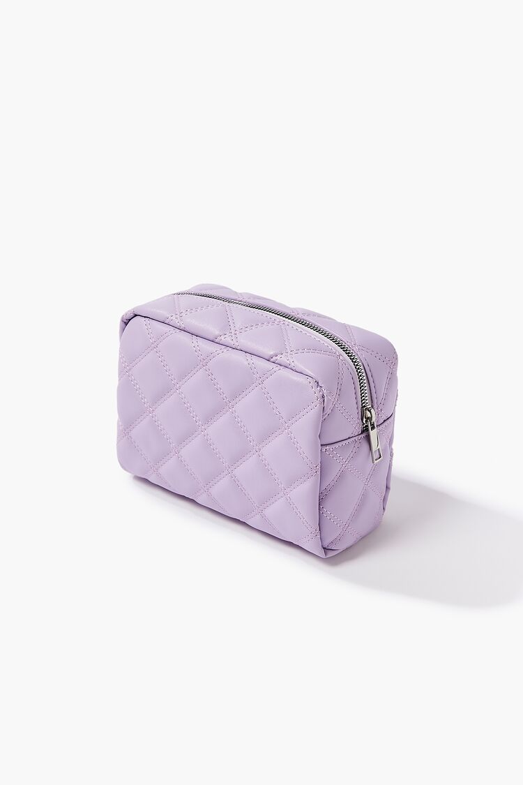Women Quilted Faux Leather Makeup Bag in Lavender FOREVER 21 on sale 2022 3