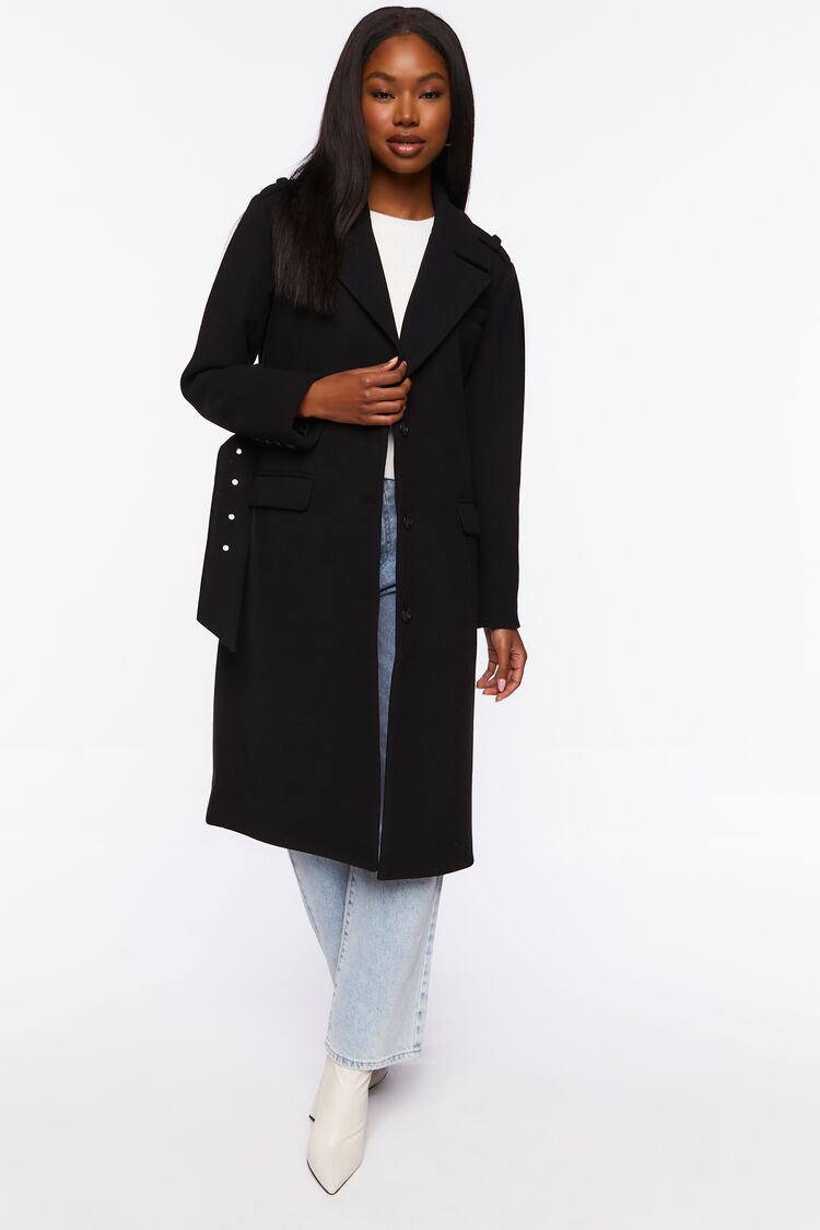 Women’s Faux Wool Belted Trench Coat in Black Large belted on sale 2022