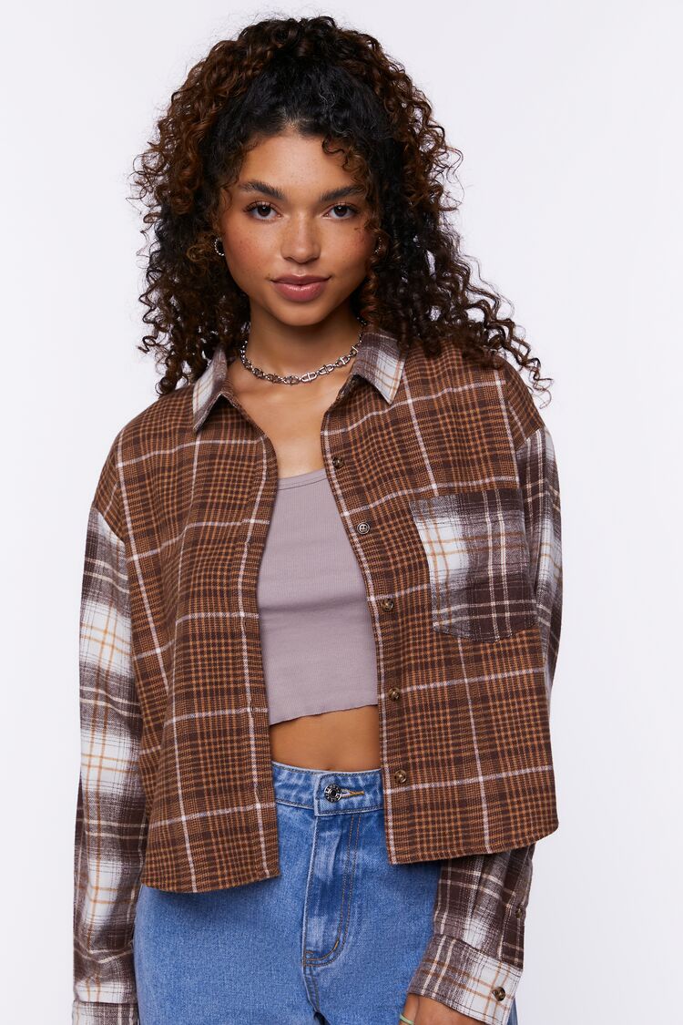 Women’s Reworked Plaid Boxy Flannel Shirt in Cappuccino,  XL boxy on sale 2022