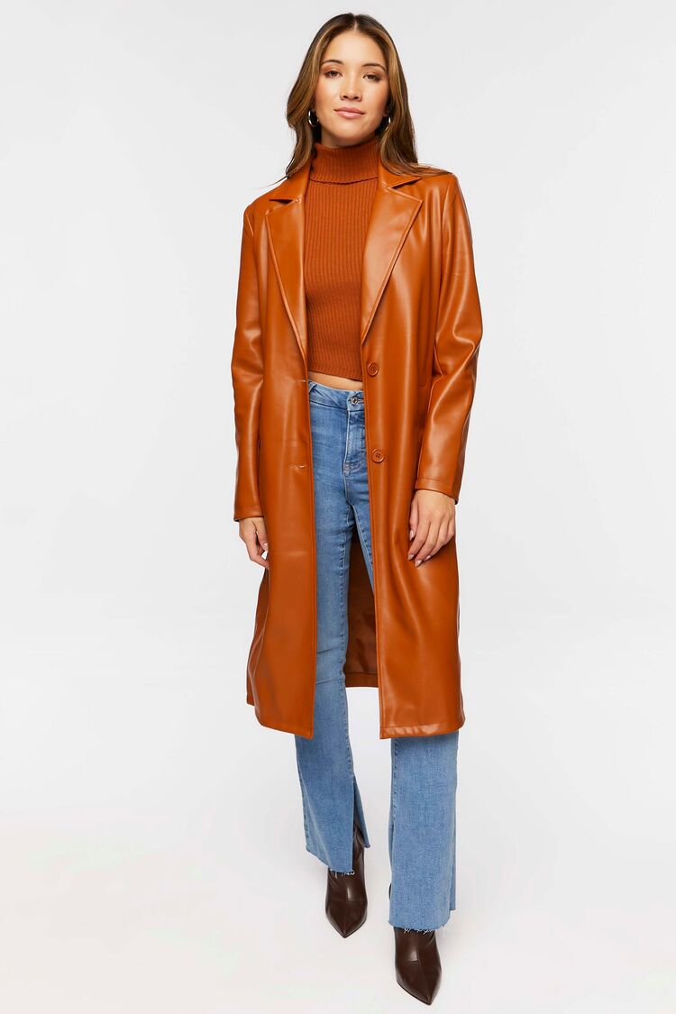 Women’s Faux Leather Trench Coat in Root Beer Medium Beer on sale 2022
