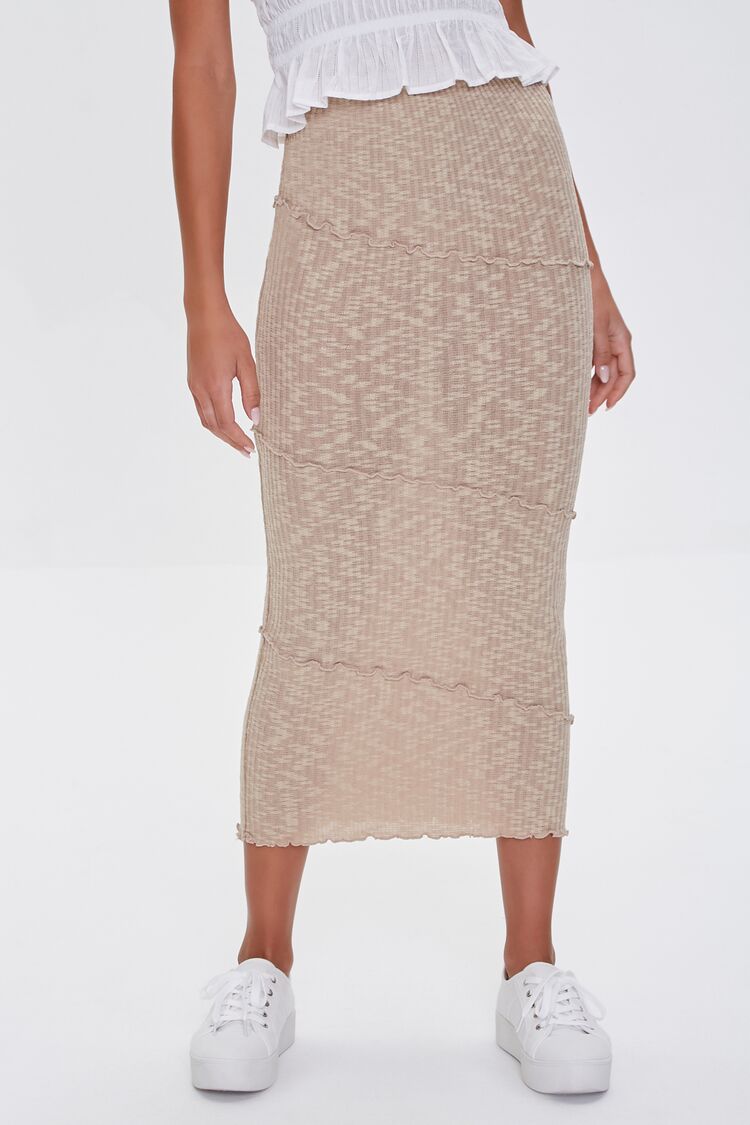 Women’s Ribbed Lettuce-Edge Pencil Skirt in Nude,  XL Bottoms on sale 2022 2