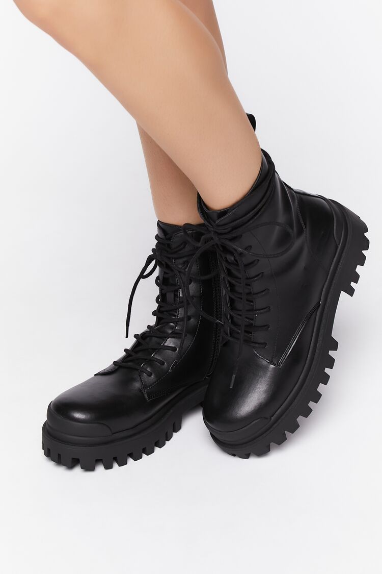 Faux Leather Lug Combat Boots