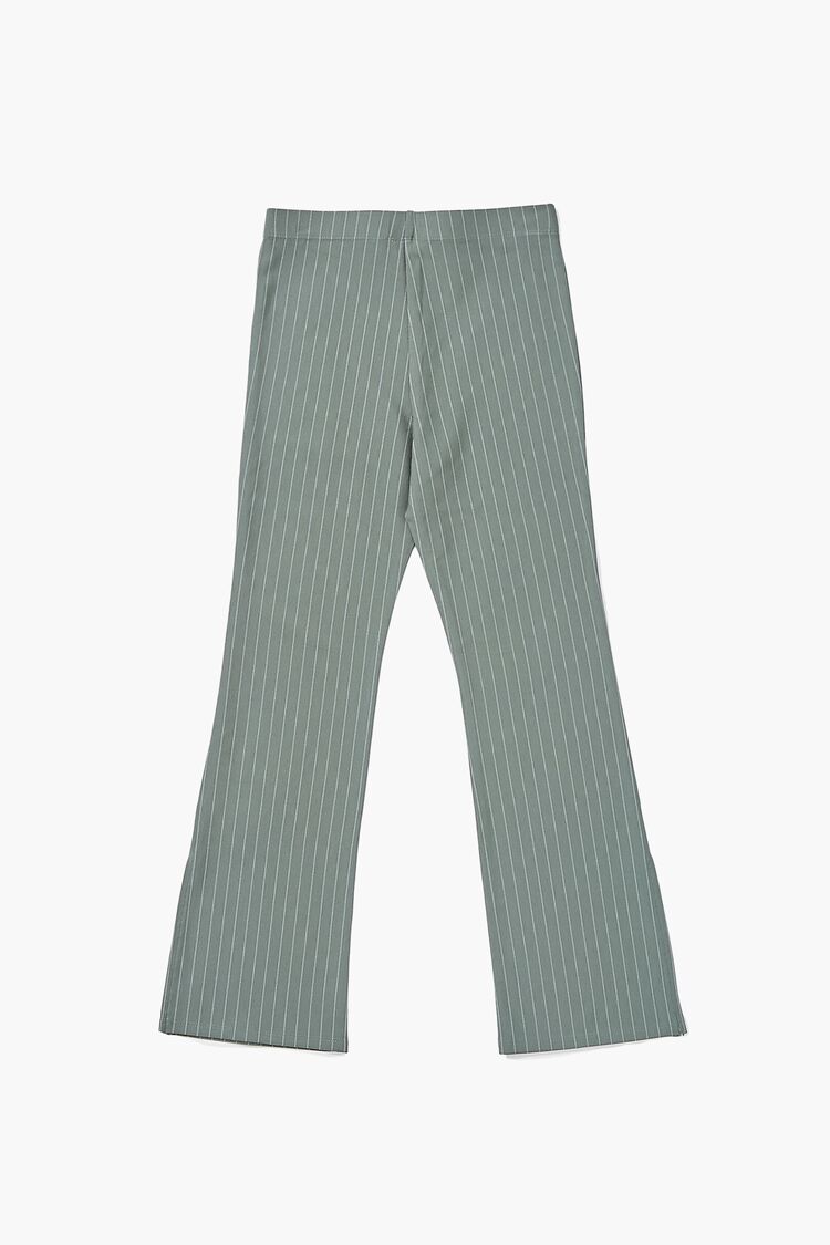 Girls Pinstriped Flare Pants (Kids) in Olive/White,  9/10 (Girls on sale 2022 2