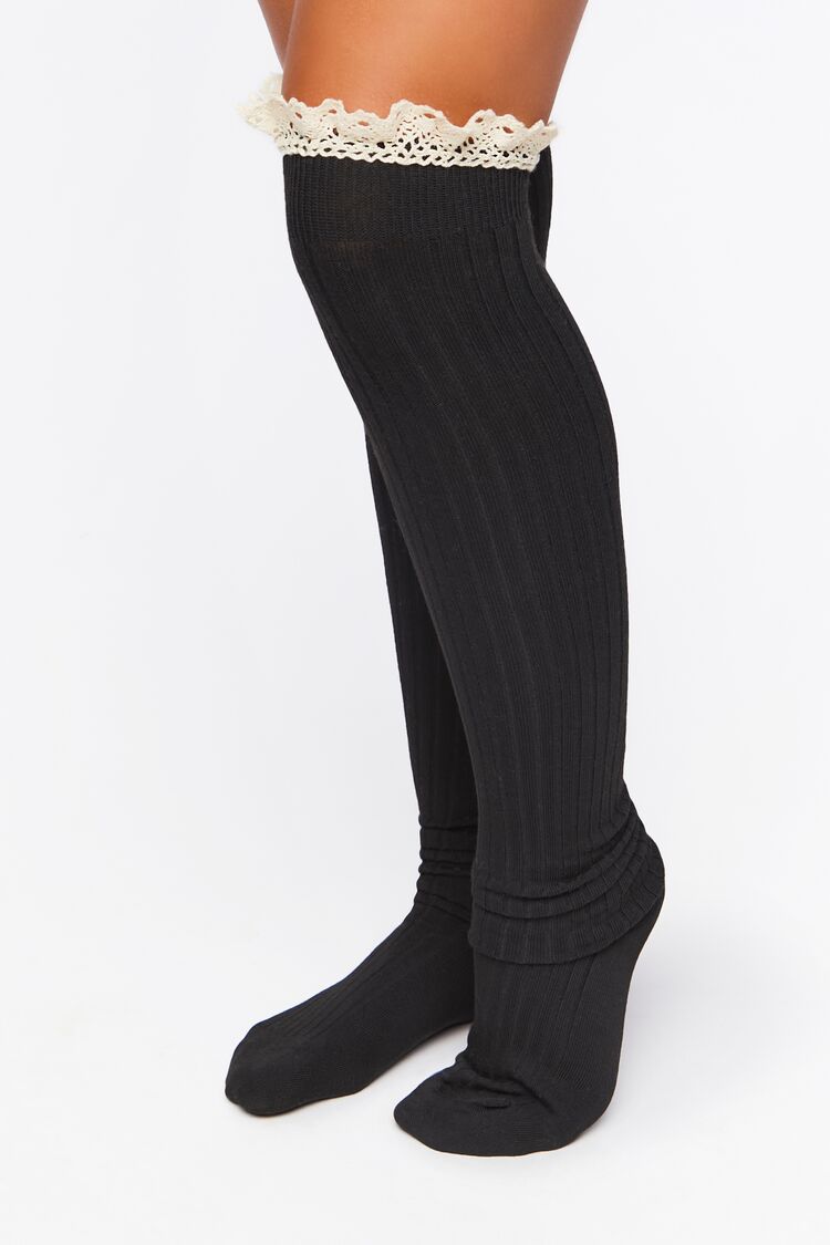 Crochet-Trim Over-the-Knee Socks in Black Accessories on sale 2022 2