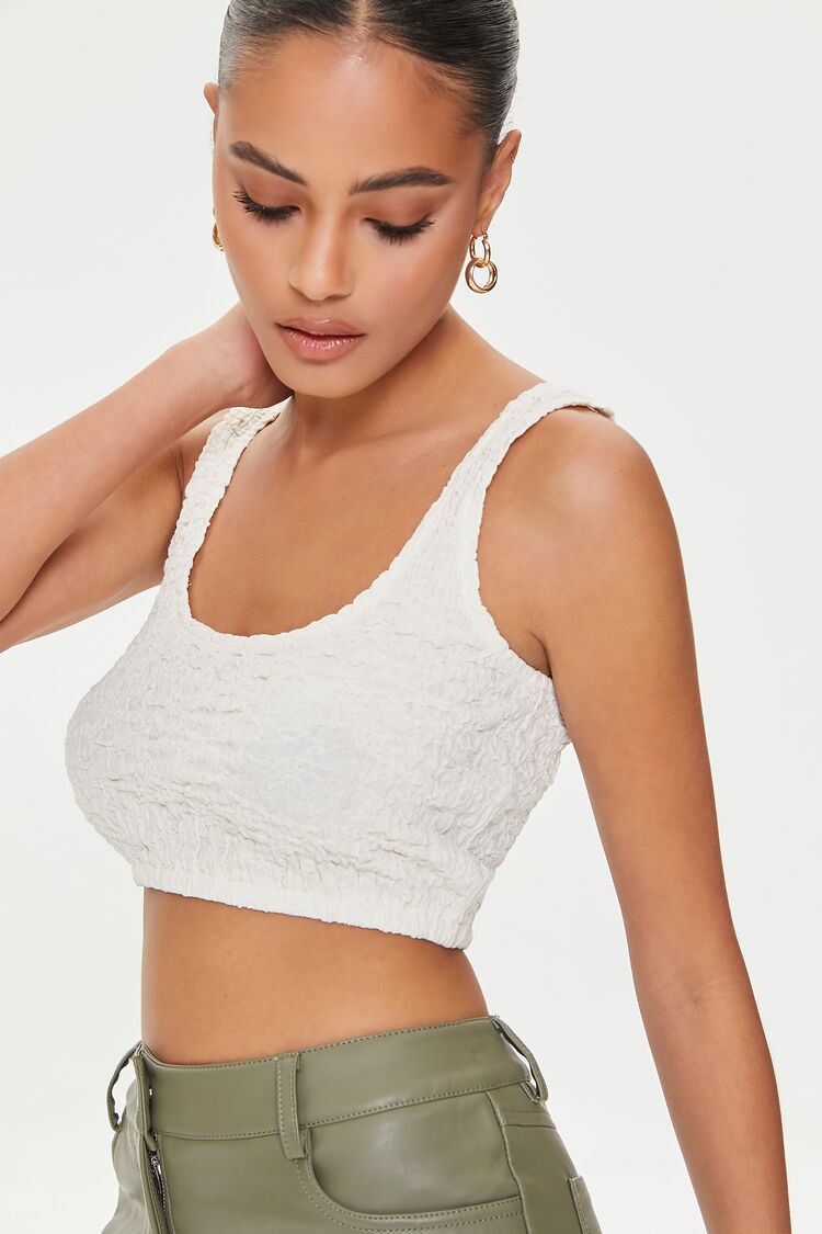 Women Crinkled Knit Crop Top in Cream,  XL FOREVER 21 on sale 2022 2