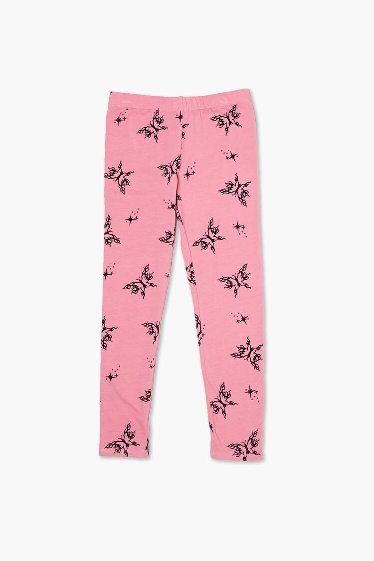 Girls Butterfly Print Leggings (Kids) in Pink/Black,  5/6 (Girls on sale 2022