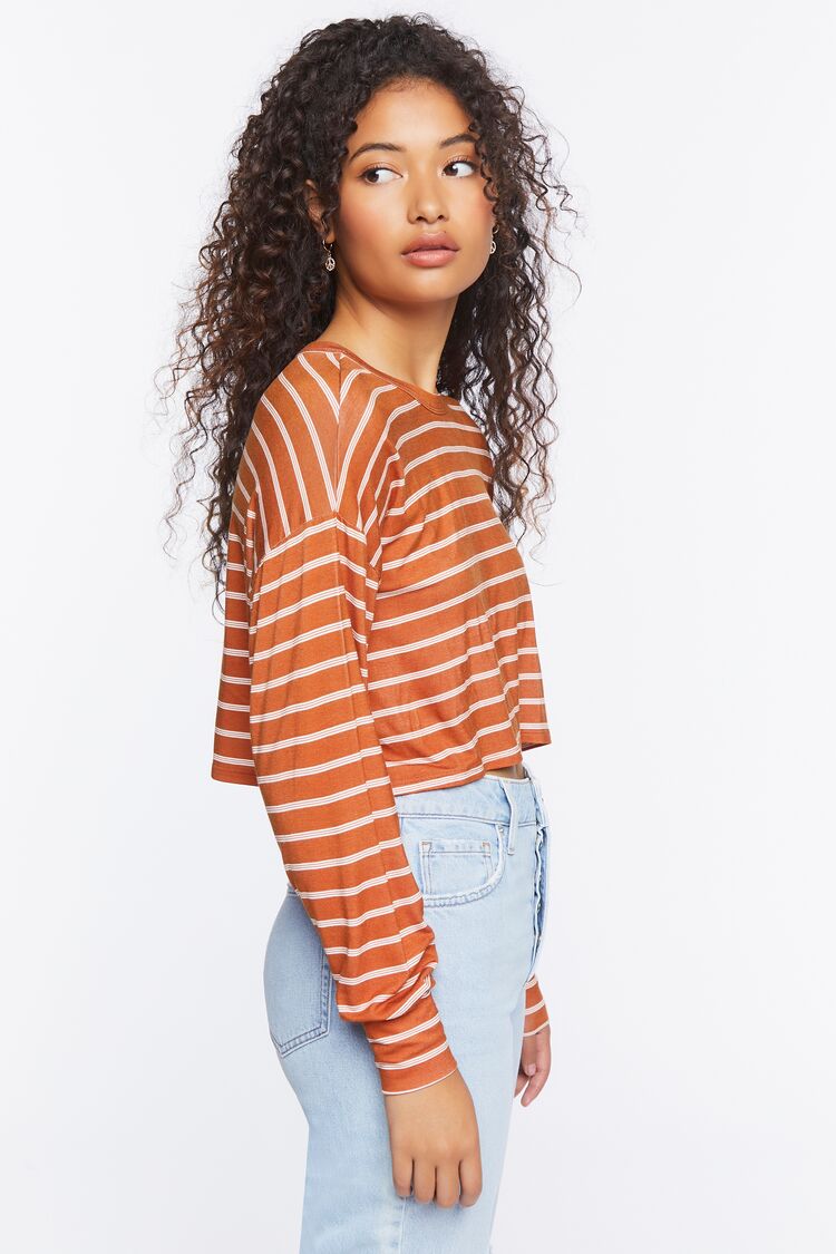 Women Striped Boxy Crop Top in Rust/White,  XL FOREVER 21 on sale 2022 2
