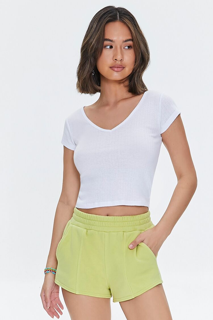 Women French Terry High-Rise Shorts in Green Banana,  XL FOREVER 21 on sale 2022