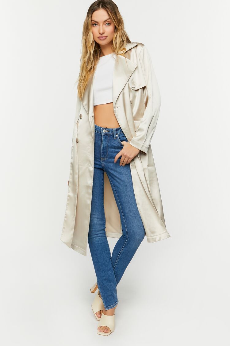 Satin Double-Breasted Trench Coat | Forever 21