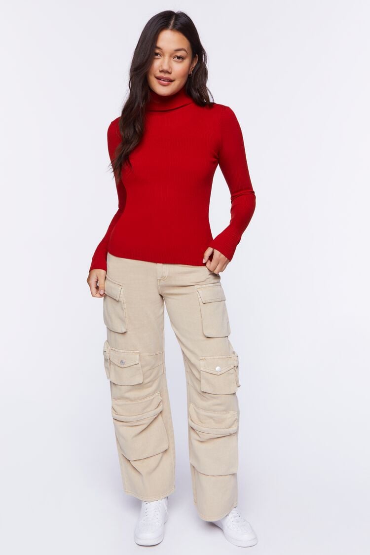 Women’s Ribbed Turtleneck Sweater-Knit Top in Red Apple Medium Apple on sale 2022 6