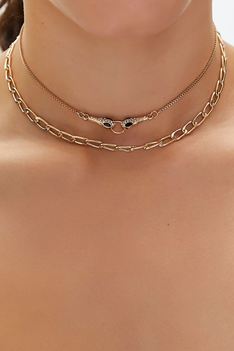 Women’s Rhinestone Snake Choker Necklace Set in Gold Accessories on sale 2022