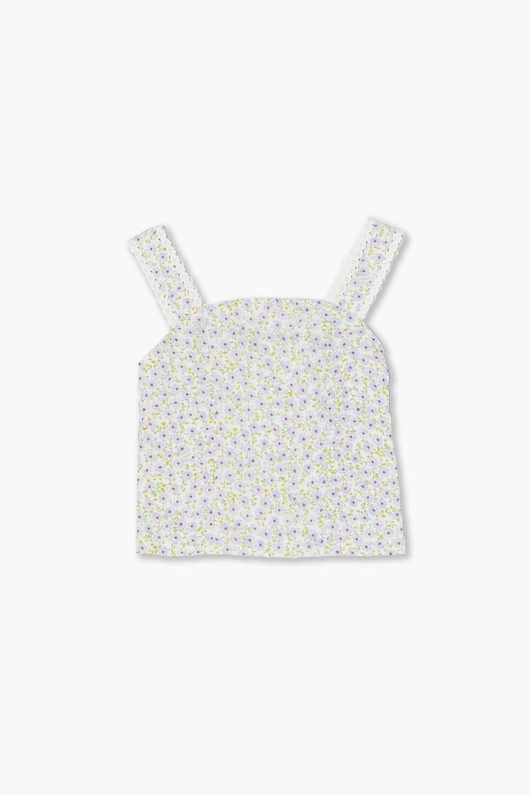 Girls Ditsy Floral Print Tank Top (Kids) in Cream,  5/6 (Girls on sale 2022