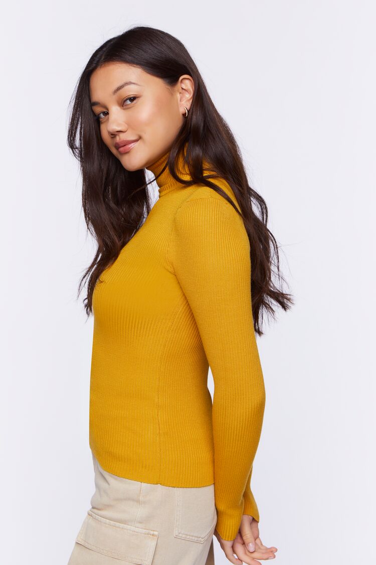 Women’s Ribbed Turtleneck Sweater-Knit Top in Amber Large Amber on sale 2022 4
