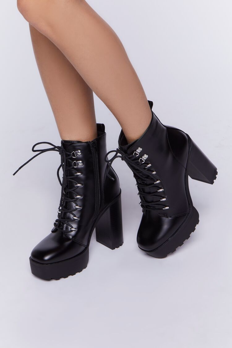 Faux Leather Lace-Up Booties