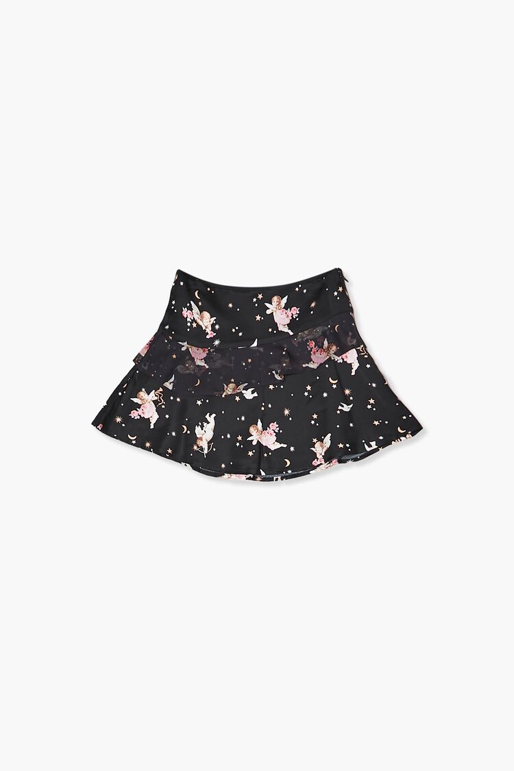 Girls Cherub Print Skater Skirt (Kids) in Black,  11/12 (Girls on sale 2022