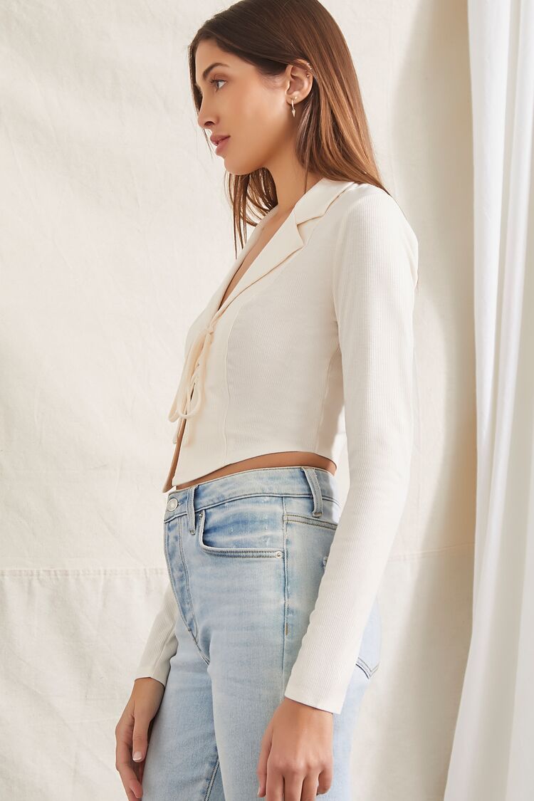 Women Long-Sleeve Tie-Front Top in Cream Medium FOREVER 21 on sale 2022 2