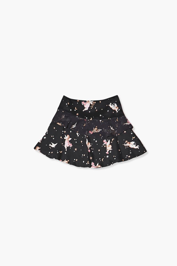 Girls Cherub Print Skater Skirt (Kids) in Black,  5/6 (Girls on sale 2022 2