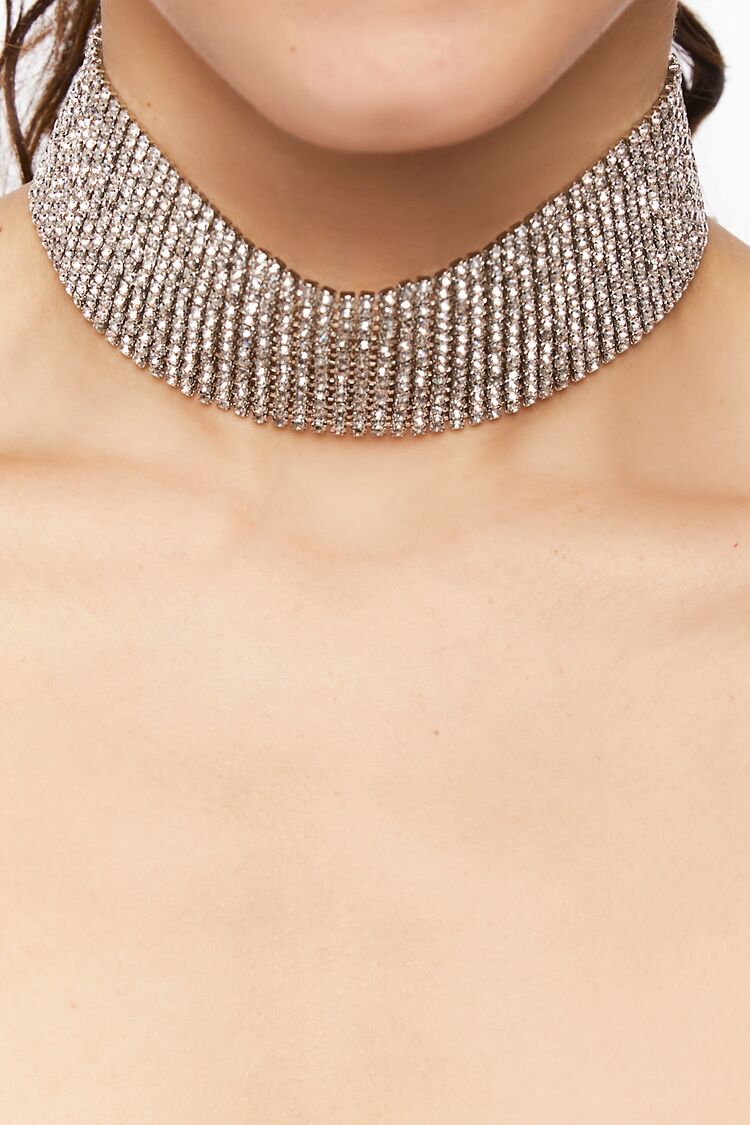 Women’s Rhinestone Statement Choker Necklace in Silver Accessories on sale 2022