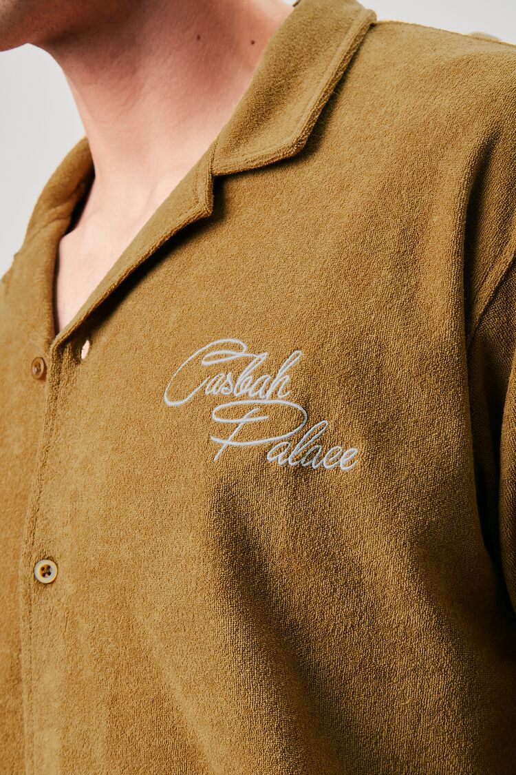 Men Embroidered Casbah Palace Shirt in Brown/White,  XL 21MEN on sale 2022 7