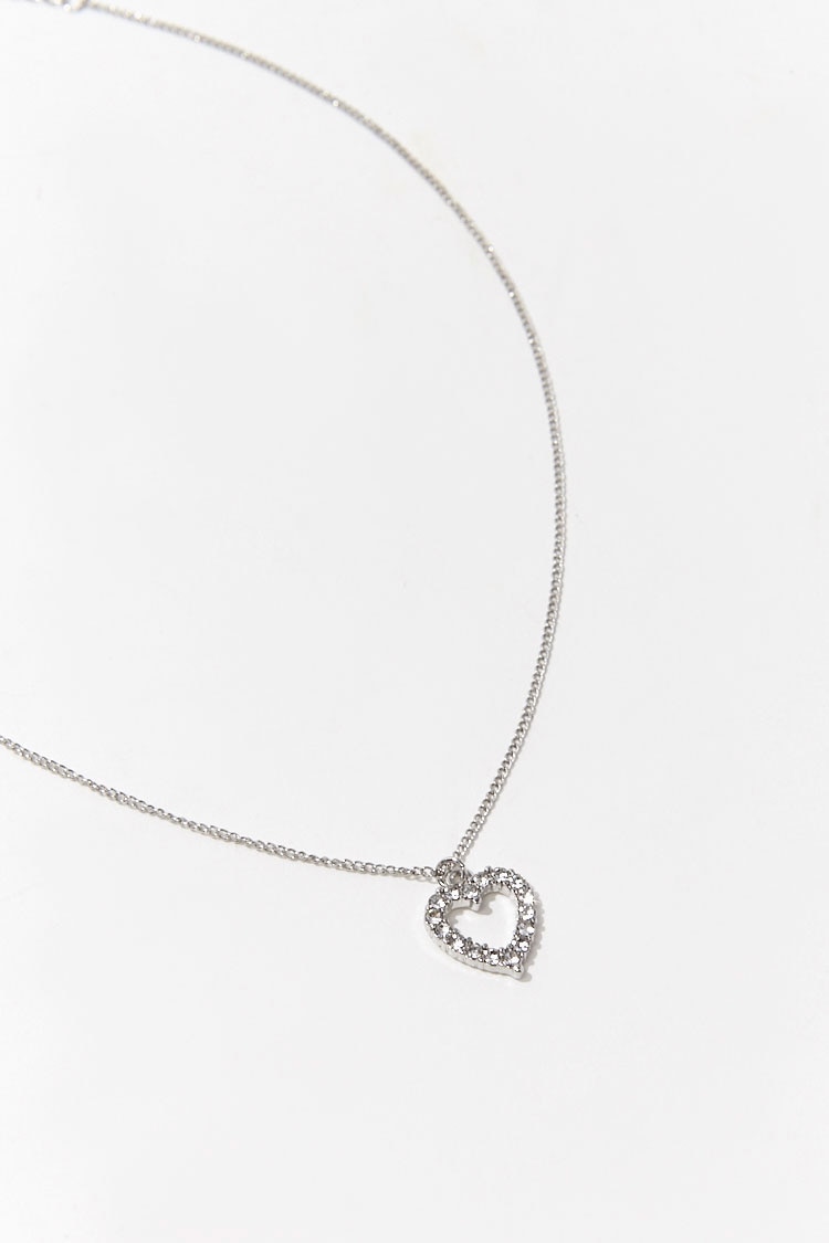 Women Rhinestone Heart Necklace in Silver/Clear FOREVER 21 on sale 2022 2