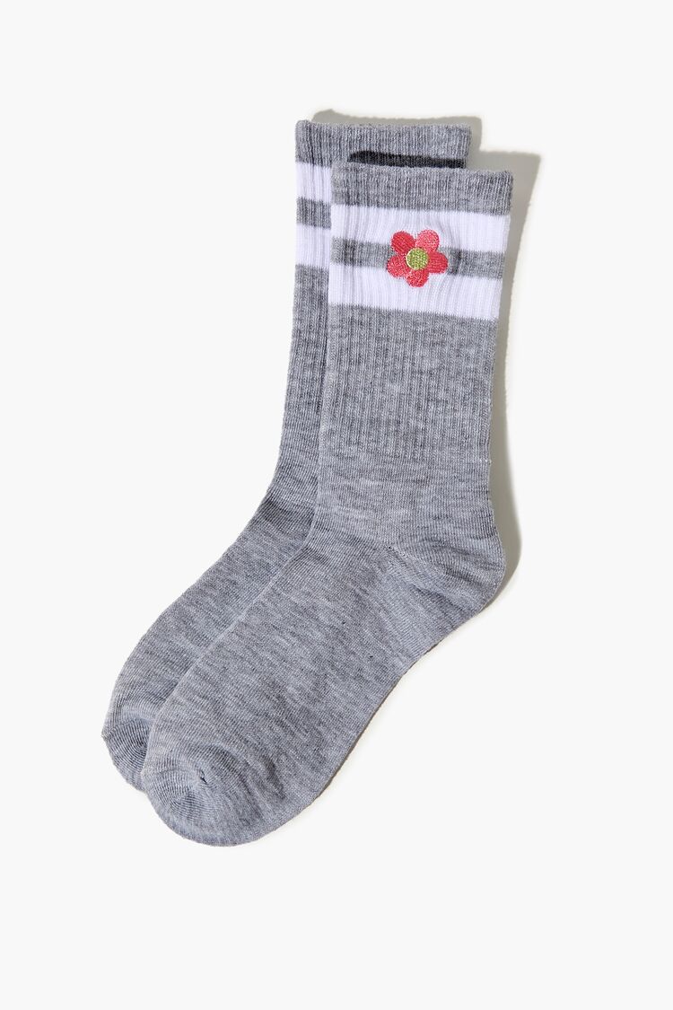 Embroidered Floral Crew Socks in Grey/White Accessories on sale 2022 2