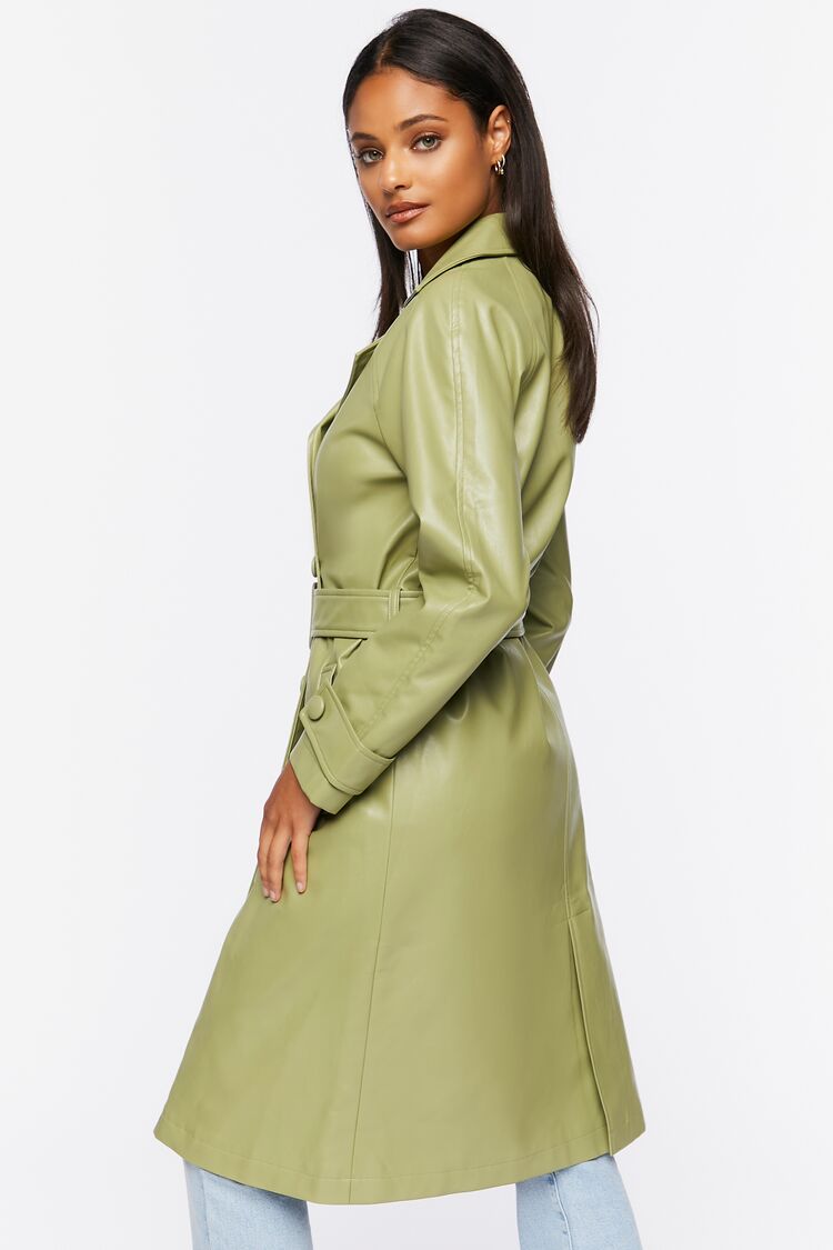 Women’s Faux Leather Double-Breasted Trench Coat in Sage Small coat on sale 2022 2