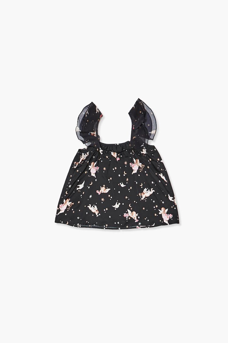 Girls Cupid Print Ruffle-Strap Top (Kids) in Black,  9/10 (Girls on sale 2022 2