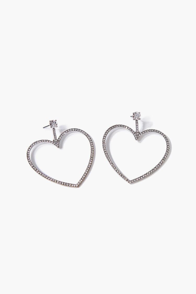 Women Rhinestone Heart Drop Earrings in Silver/Clear FOREVER 21 on sale 2022