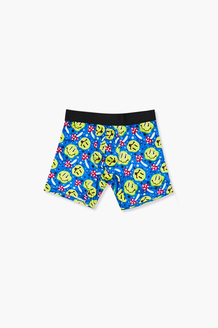 Men Happy Face & Mushroom Print Boxer Shorts in Blue Small 21MEN on sale 2022