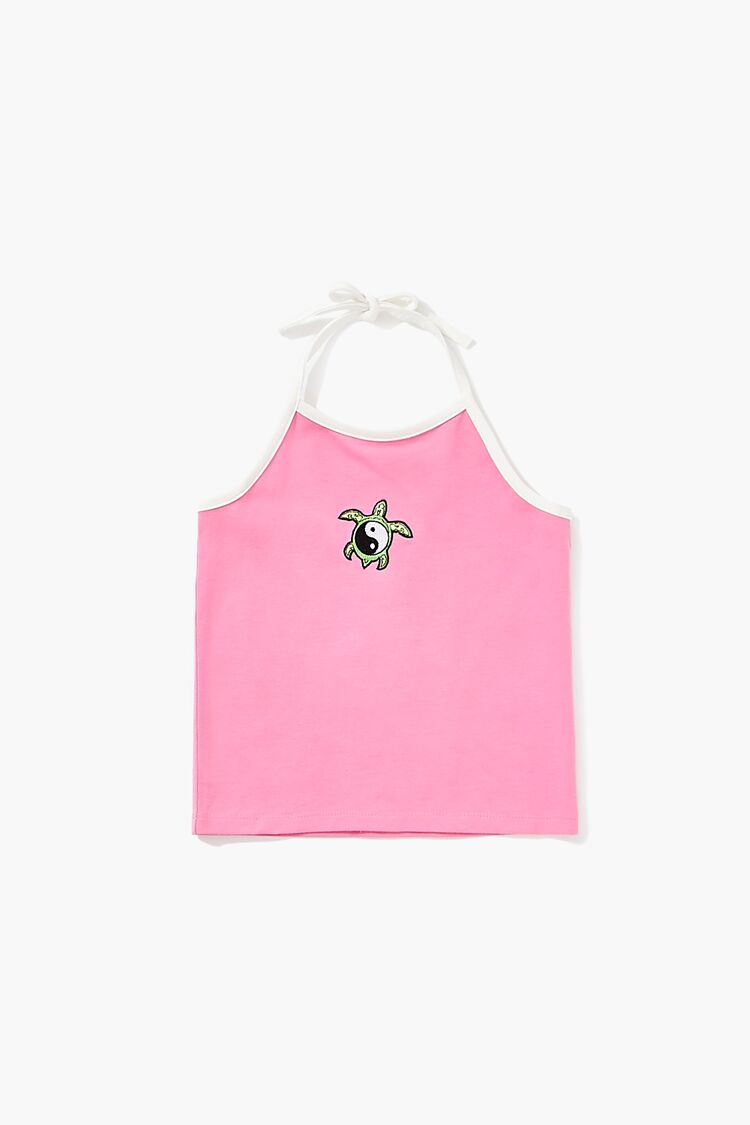 Women Girls Yin Yang Turtle Halter Top (Kids) in Pink,  9/10 FOREVER 21 GIRLS on sale 2022