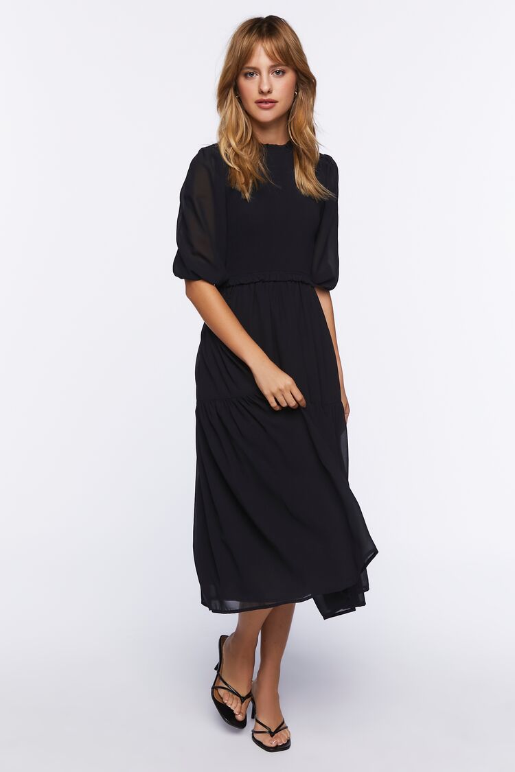 Smocked Peasant-Sleeve Dress