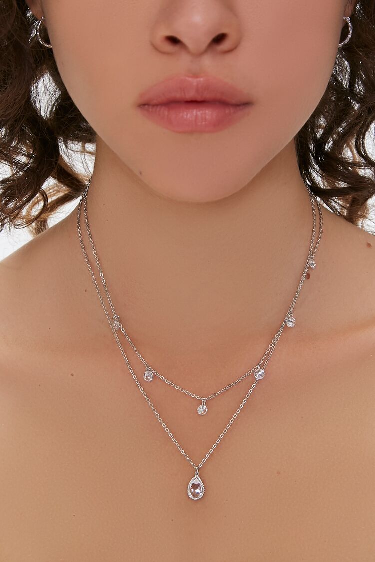 Women CZ Gem Layered Necklace in Silver FOREVER 21 on sale 2022