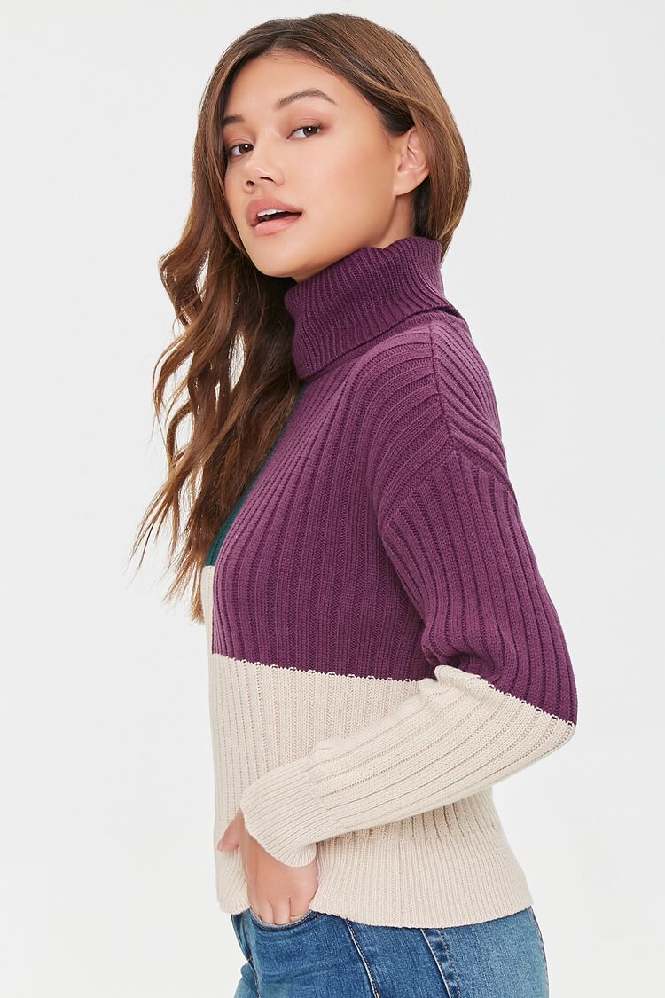 Women Colorblock Turtleneck Sweater in Beige Medium FOREVER 21 on sale 2022 2
