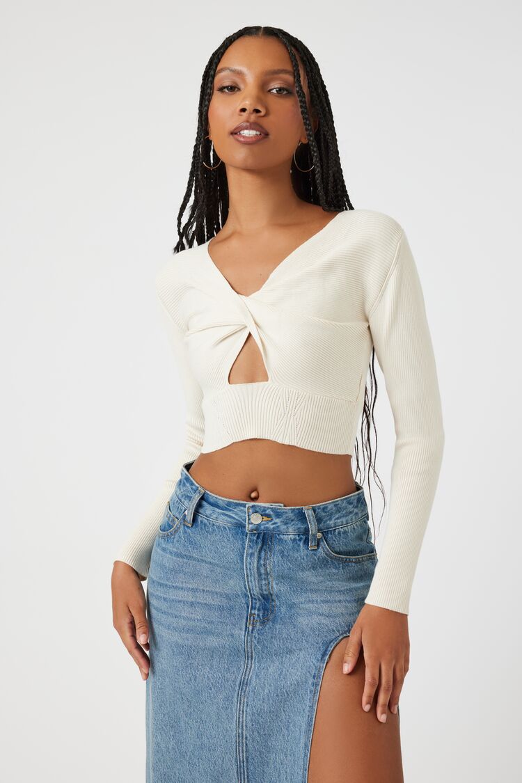 Cutout Twisted Cropped Sweater Top