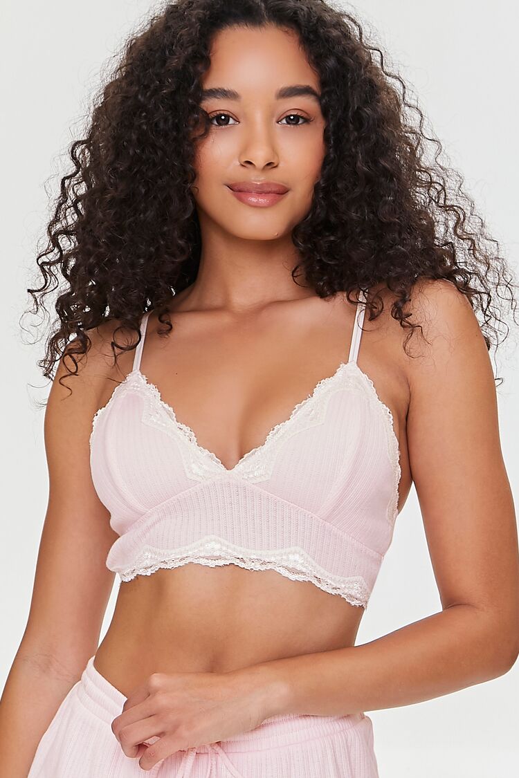 Forever 21 Women's Seamless Lace-Trim Bralette in Heather Grey