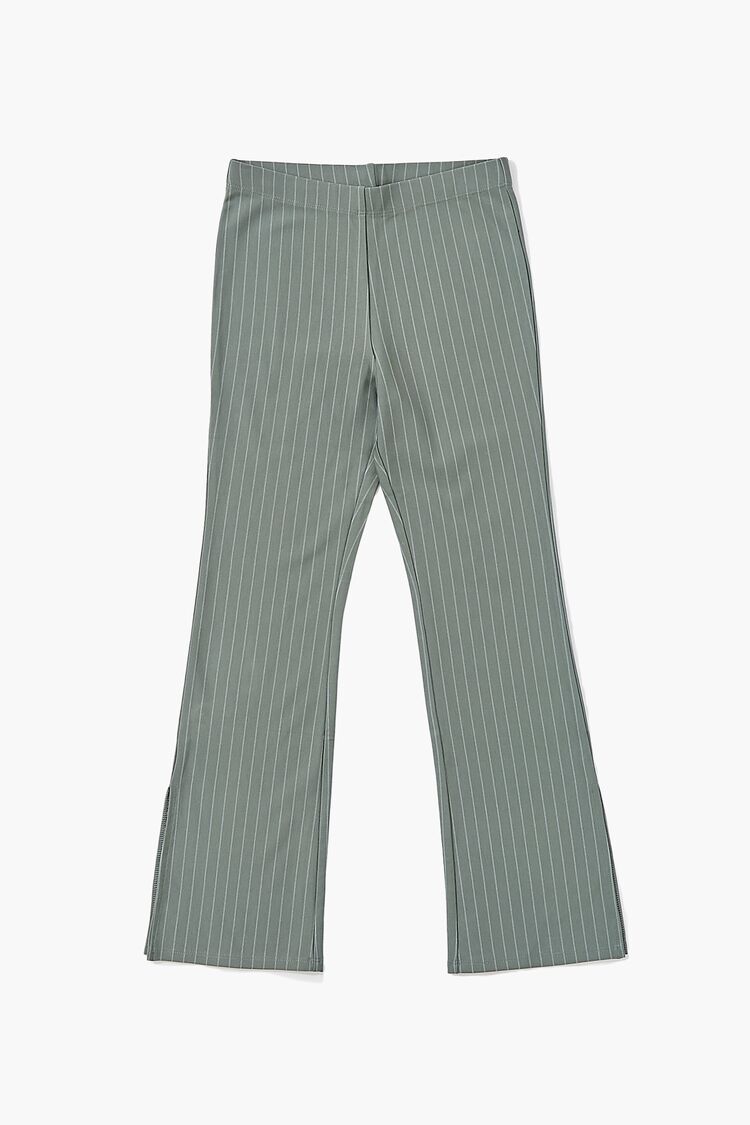 Girls Pinstriped Flare Pants (Kids) in Olive/White,  9/10 (Girls on sale 2022