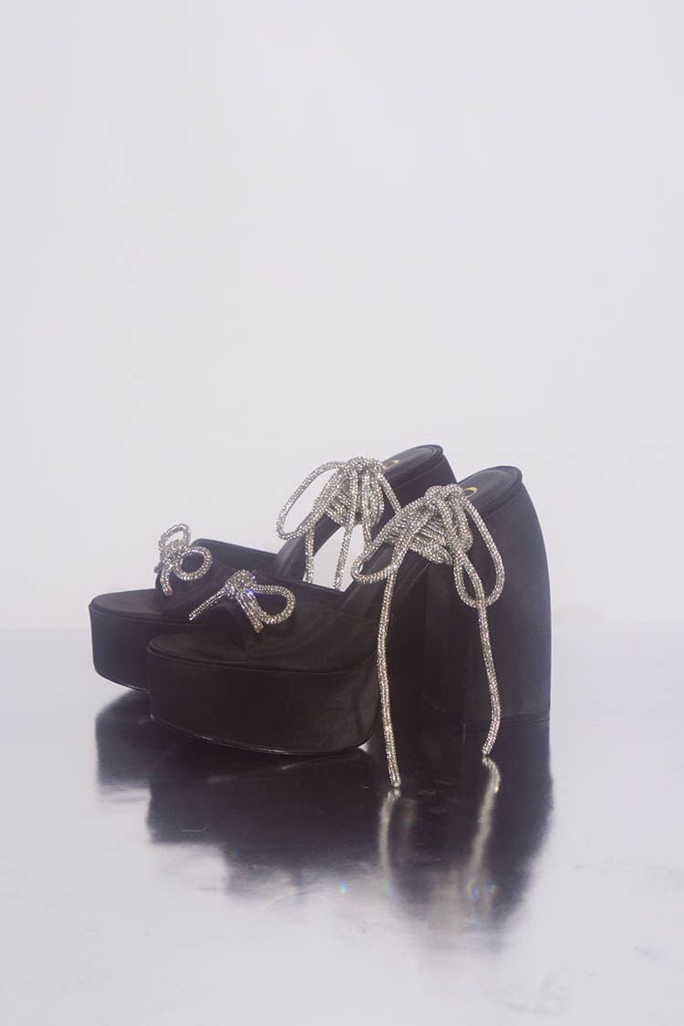 Women’s Rhinestone Lace-Up Platform Heels in Black,  6 black on sale 2022 3