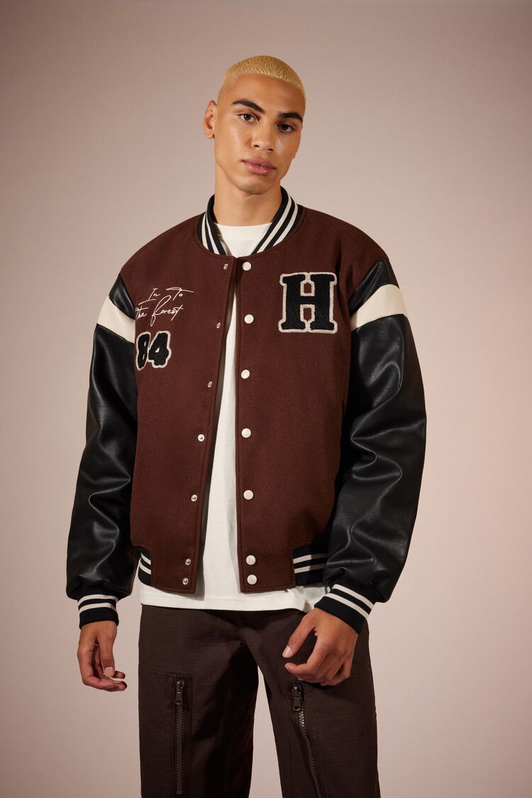 Forever 21 Men's Embroidered Varsity Letterman Jacket