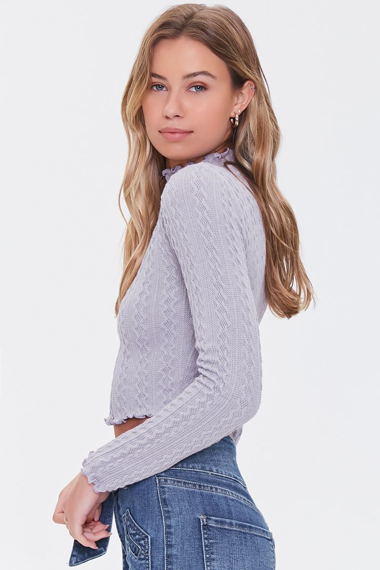 Women Cable Knit Mock Neck Crop Top in Lavender,  XL FOREVER 21 on sale 2022 2