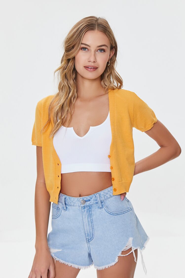 Women Buttoned Sweater-Knit Crop Top in Marigold,  XS FOREVER 21 on sale 2022