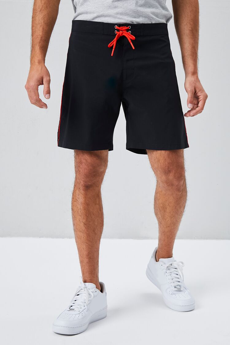 Men Lace-Up Contrast-Trim Swim Trunks in Black/Red Small 21MEN on sale 2022 2