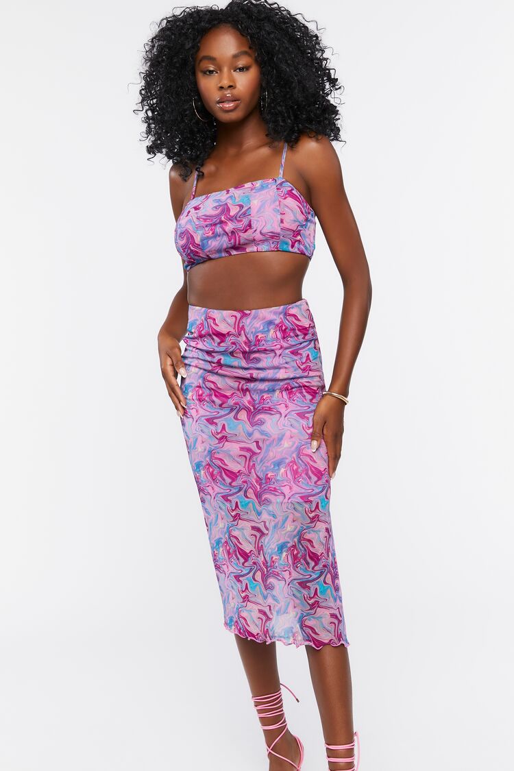 Women Marble Print Cropped Cami & Skirt Set in Purple Large FOREVER 21 on sale 2022