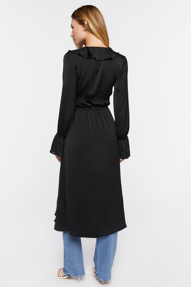 Women Ruffled Duster Kimono in Black,  XS FOREVER 21 on sale 2022 5