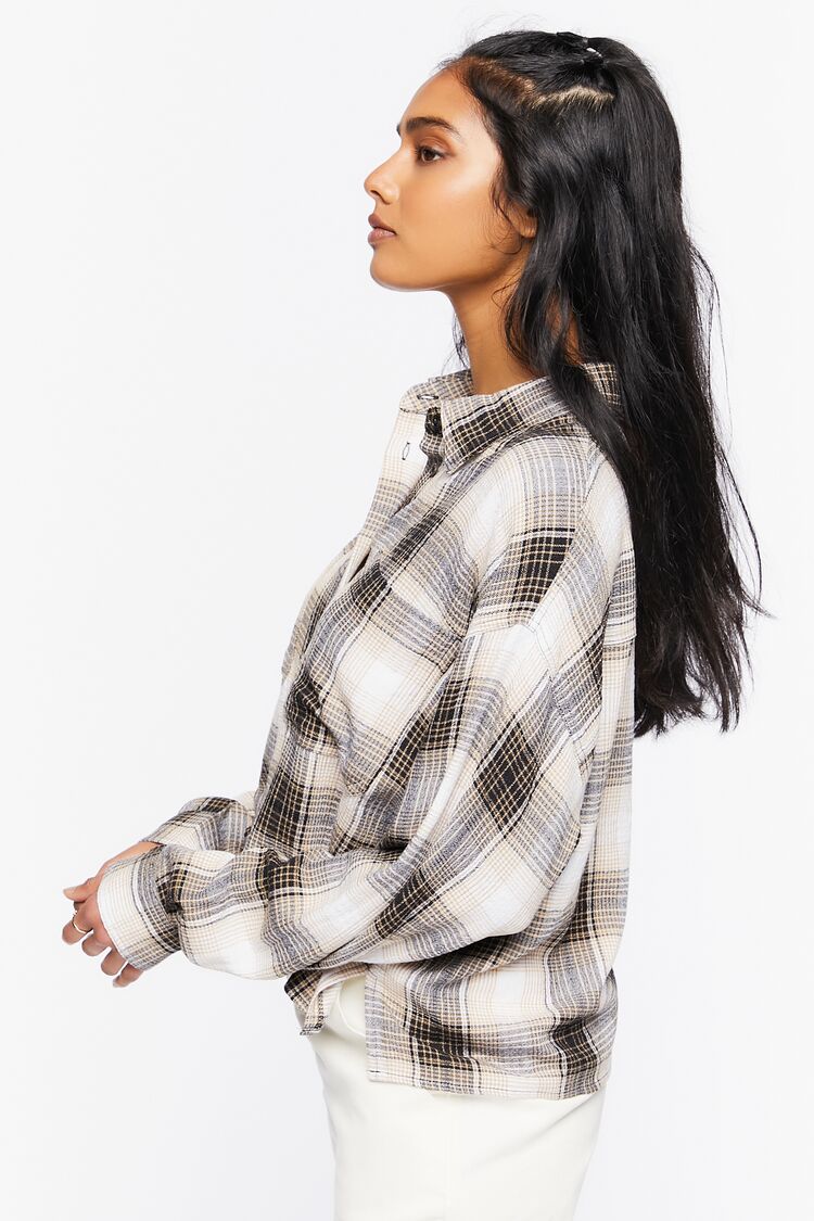 Women’s High-Low Plaid Shirt in Tan Small Forever on sale 2022 2