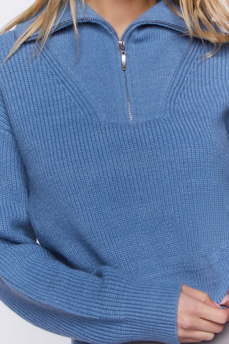 Women’s Half-Zip Ribbed Sweater in Blue Large Blue on sale 2022 7
