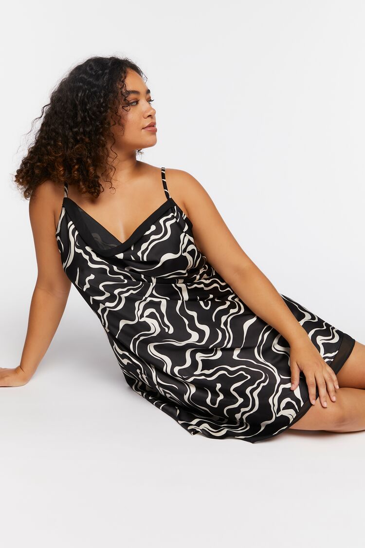 Women’s Abstract Print Slip Dress in Black/White,  3X Abstract on sale 2022