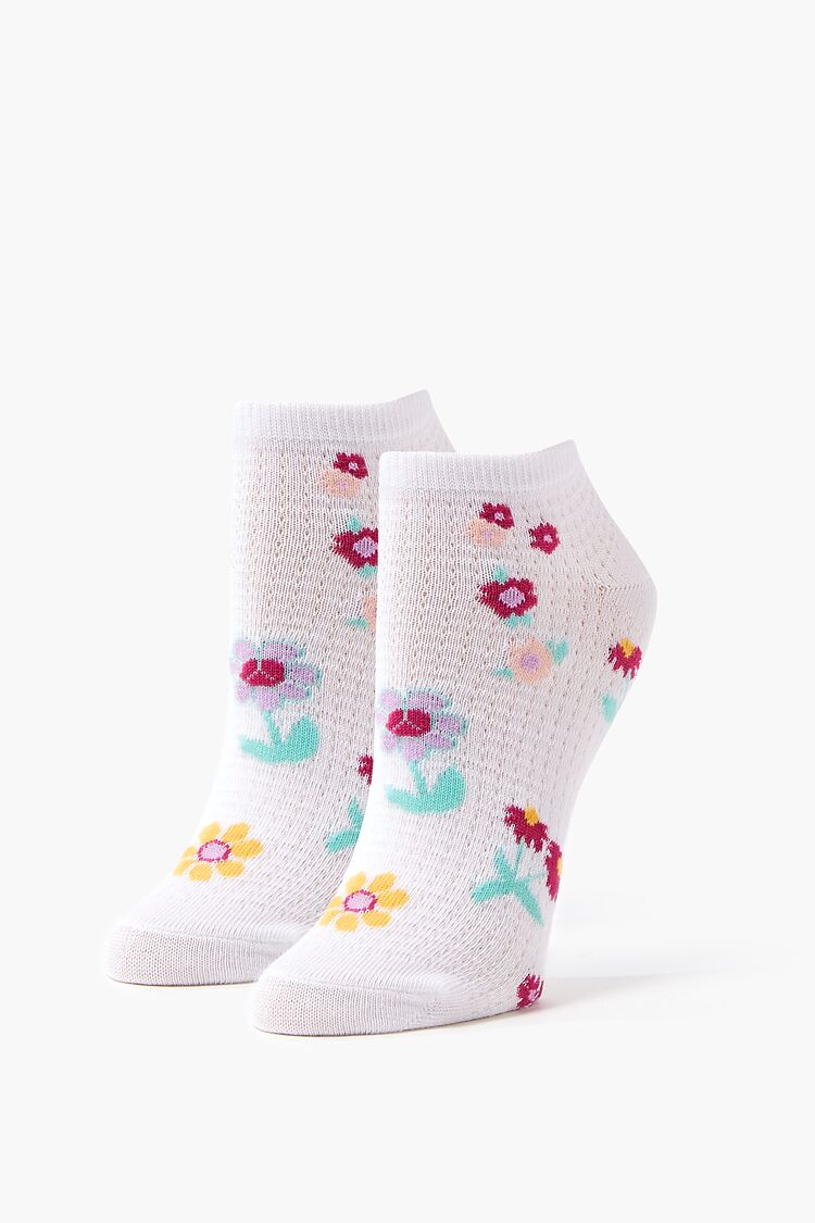 Floral Print Ankle Socks in White Accessories on sale 2022