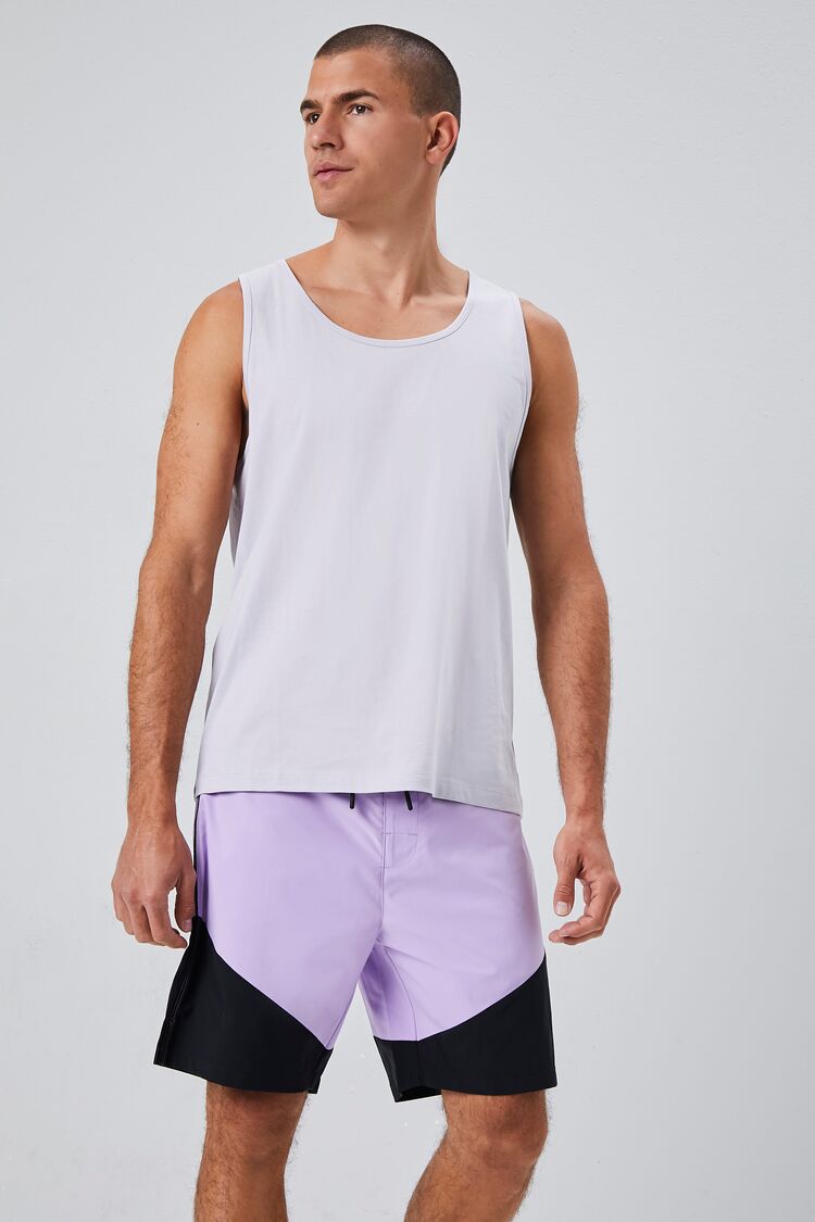 Men Colorblock Lace-Up Swim Trunks in Purple/Black Large 21MEN on sale 2022